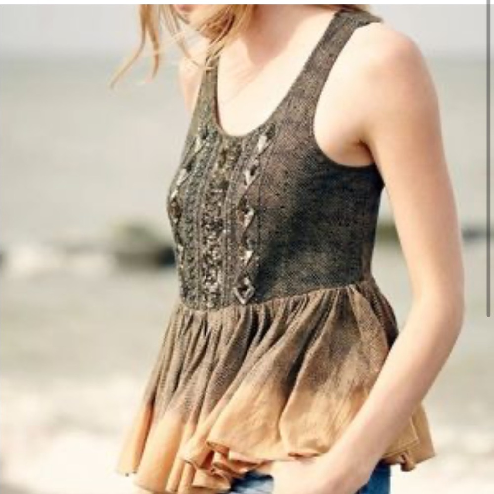 Anthropologie Black and Tan Sleeveless Top